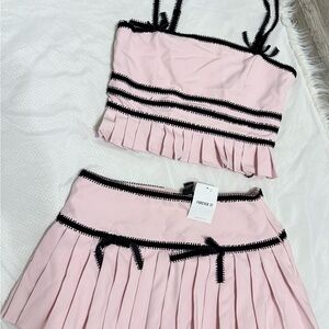 Forever 21 Pink and Black Pleated Skirt Set